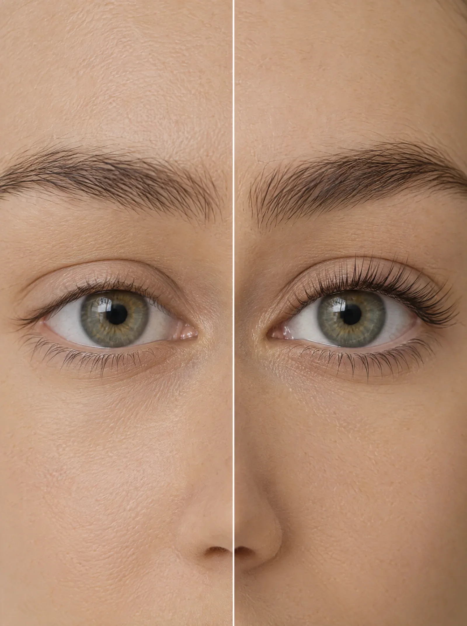 Symbolbild: Auge mit kurzen und mit dichteren Wimpern im Vergleich